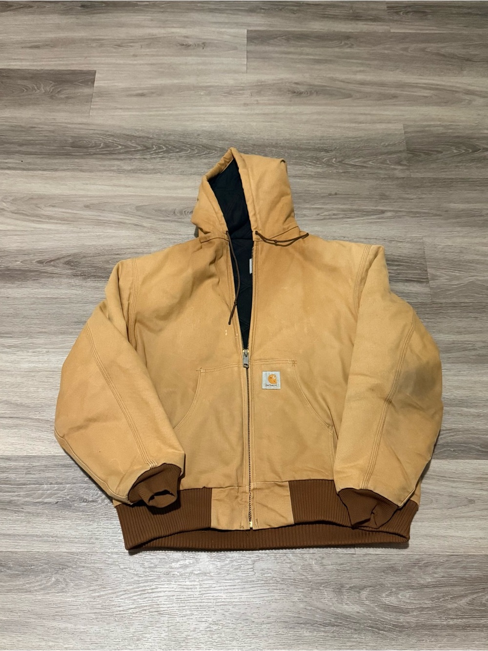 Carhartt Tan Hooded Work-Style Bomber Jacket